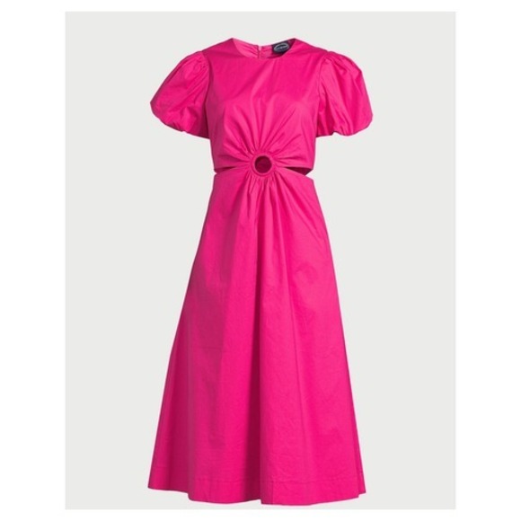 Scoop Womens Cut Out Midi Dress w Puff Sleeve Beetroot Purple Pink Size XS (0-2) - Picture 4 of 7